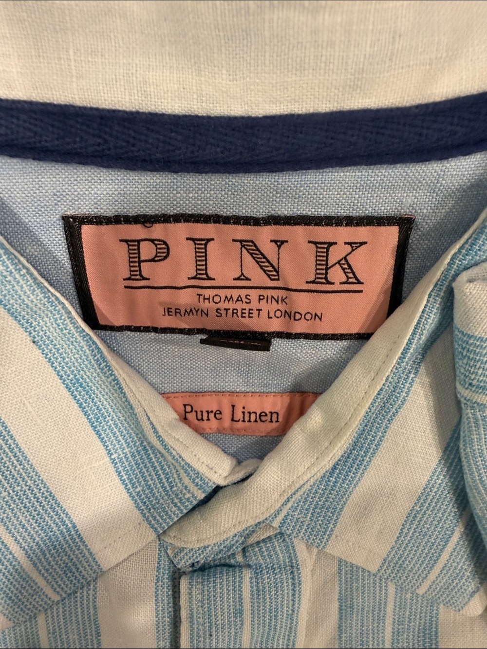 Thomas Pink Blue and White Striped Linen Button-Down Shirt